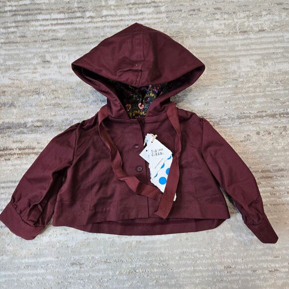 NWT Tia Cibani Bonnet Billow Jacket Crop Floral Red Riding Hood Berry Size 2 - Picture 1 of 6